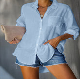 Loose Lapel Collar Solid Color Long Sleeve Cardigan Shirt